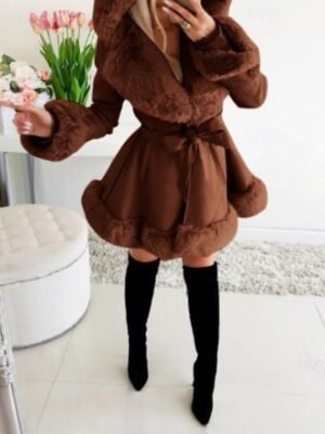 Fashion Regular Fit Plain Hooded Long Sleeve Long Coat - Image 5