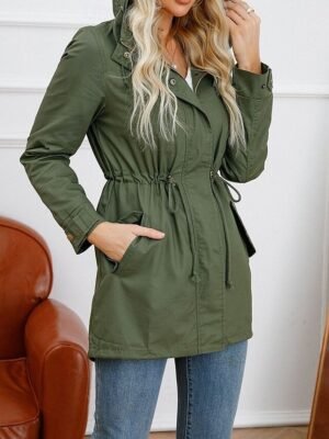 Fashion Regular Fit Plain Hooded Long Sleeve Long Coat - Image 5