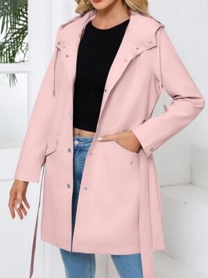 Fashion Regular Fit Plain Hooded Long Sleeve Long Coat - Image 6