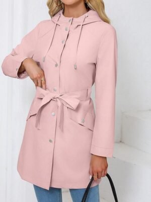 Fashion Regular Fit Plain Hooded Long Sleeve Long Coat - Image 7