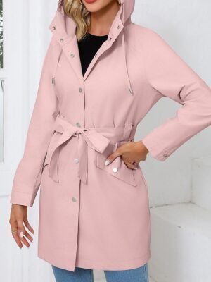 Fashion Regular Fit Plain Hooded Long Sleeve Long Coat - Image 8