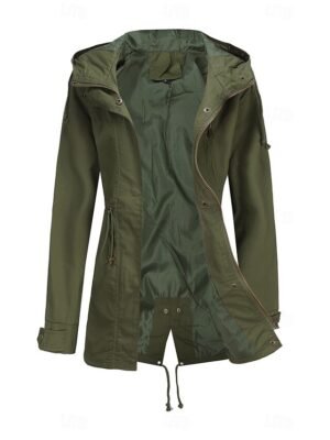 Fashion Regular Fit Plain Hooded Long Sleeve Long Coat - Image 8