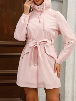 Fashion Regular Fit Plain Hooded Long Sleeve Long Coat - Image 9