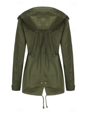 Fashion Regular Fit Plain Hooded Long Sleeve Long Coat - Image 9