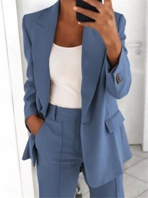 Fashion Regular Fit Plain Lapel Long Sleeve Blazer - Image 1