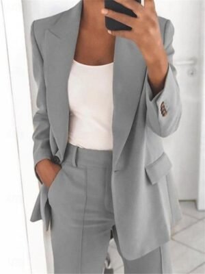 Fashion Regular Fit Plain Lapel Long Sleeve Blazer - Image 3