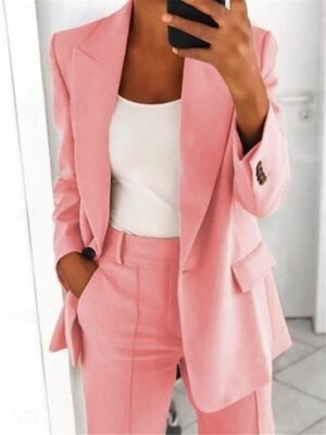 Fashion Regular Fit Plain Lapel Long Sleeve Blazer - Image 4