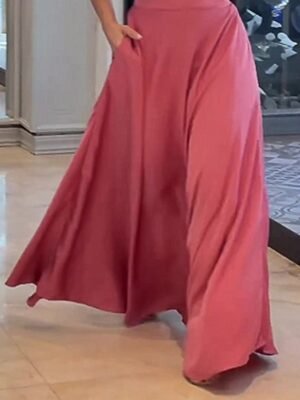 Fashion Regular Fit Plain One Shoulder Half Sleeve Maxi Dress Set - Image 4