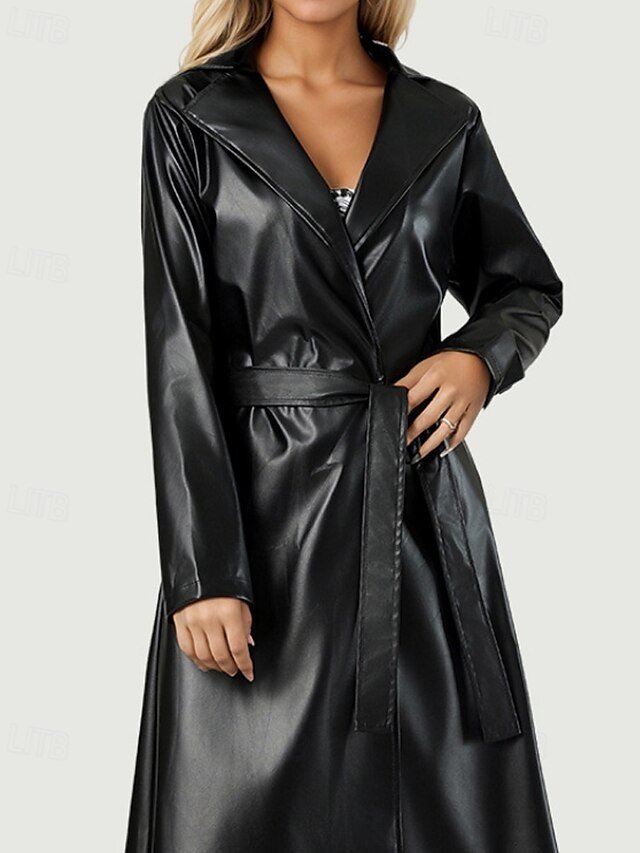 Fashion Regular Fit Plain Turndown Long Sleeve Long Trench Coat - Image 1