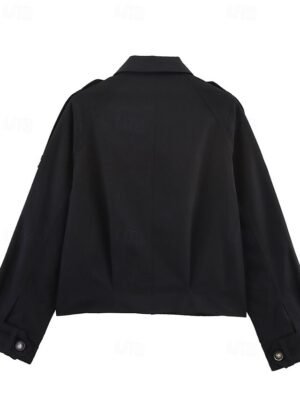 Fashion Regular Fit Plain Turndown Long Sleeve Short Jacket - Image 10
