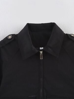 Fashion Regular Fit Plain Turndown Long Sleeve Short Jacket - Image 11