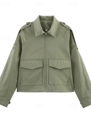 Fashion Regular Fit Plain Turndown Long Sleeve Short Jacket - Image 14