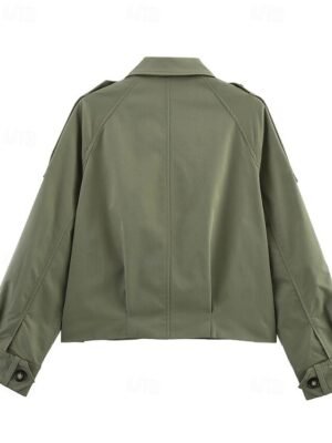 Fashion Regular Fit Plain Turndown Long Sleeve Short Jacket - Image 15