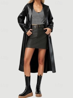 Fashion Regular Fit Plain Turndown Long Sleeve Long Trench Coat - Image 2