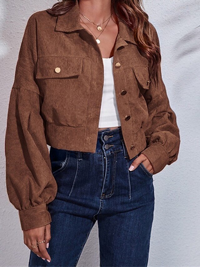 Fashion Regular Fit Plain Turndown Long Sleeve Short Jacket - Image 2