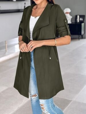 Fashion Regular Fit Plain Turndown Long Sleeve Jacket - Image 2