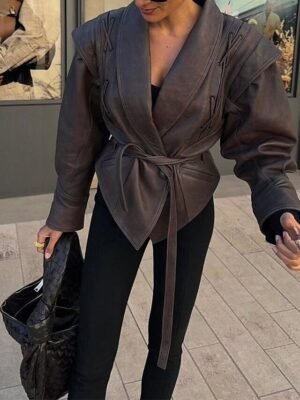 Fashion Regular Fit Plain Turndown Long Sleeve Jacket - Image 3