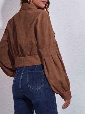 Fashion Regular Fit Plain Turndown Long Sleeve Short Jacket - Image 3