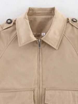 Fashion Regular Fit Plain Turndown Long Sleeve Short Jacket - Image 3
