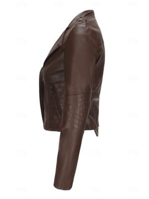 Fashion Regular Fit Plain Turndown Long Sleeve Short Faux Leather Jacket - Image 32