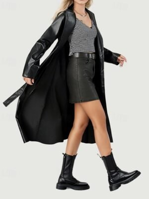 Fashion Regular Fit Plain Turndown Long Sleeve Long Trench Coat - Image 4