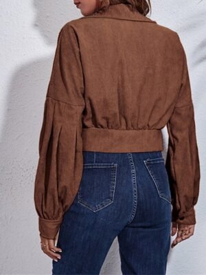 Fashion Regular Fit Plain Turndown Long Sleeve Short Jacket - Image 4