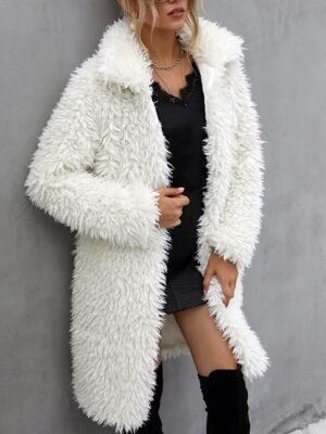 Fashion Regular Fit Plain Turndown Long Sleeve Long Coat - Image 4
