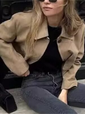 Fashion Regular Fit Plain Turndown Long Sleeve Jacket - Image 4