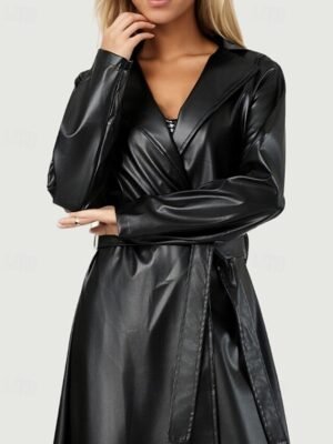 Fashion Regular Fit Plain Turndown Long Sleeve Long Trench Coat - Image 5