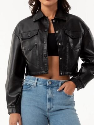 Fashion Regular Fit Plain Turndown Long Sleeve Short Faux Leather Jacket - Image 7