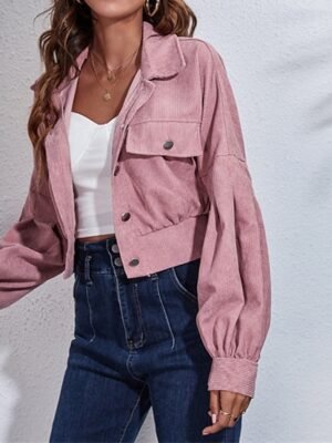 Fashion Regular Fit Plain Turndown Long Sleeve Short Jacket - Image 7