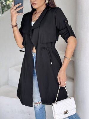 Fashion Regular Fit Plain Turndown Long Sleeve Jacket - Image 7