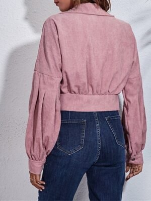 Fashion Regular Fit Plain Turndown Long Sleeve Short Jacket - Image 8