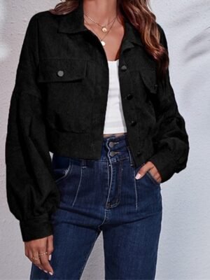 Fashion Regular Fit Plain Turndown Long Sleeve Short Jacket - Image 9