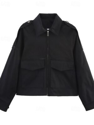 Fashion Regular Fit Plain Turndown Long Sleeve Short Jacket - Image 9