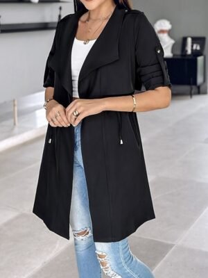 Fashion Regular Fit Plain Turndown Long Sleeve Jacket - Image 9