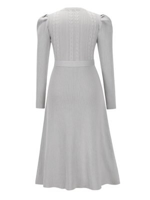 Fashion Regular Fit Pure Colour Crew Neck Long Sleeve Midi Sweater Dress - Image 10