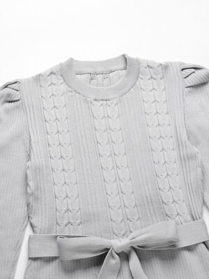 Fashion Regular Fit Pure Colour Crew Neck Long Sleeve Midi Sweater Dress - Image 11