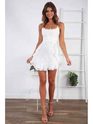 Fashion Regular Fit Pure Colour Spaghetti Strap Sleeveless Mini Dress - Image 14