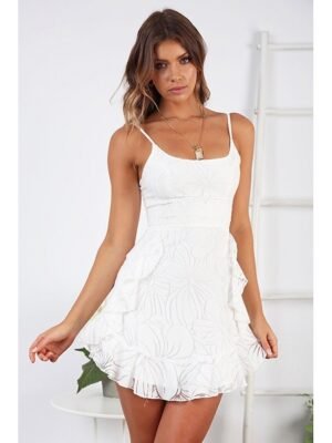 Fashion Regular Fit Pure Colour Spaghetti Strap Sleeveless Mini Dress - Image 17