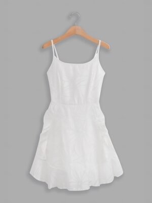 Fashion Regular Fit Pure Colour Spaghetti Strap Sleeveless Mini Dress - Image 3