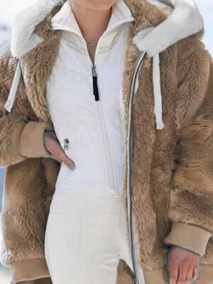 Fashion Regular Fit Solid Colour Hooded Long Sleeve Winter Coat - Image 3