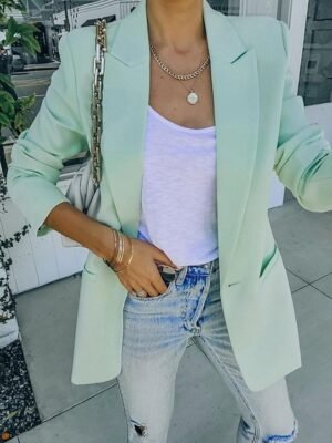 Fashion Regular Fit Solid Colour Long Sleeve Blazer - Image 3