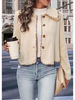 Fashion Regular Fit Solid Patchwork Long Sleeve Jacket - Image 1