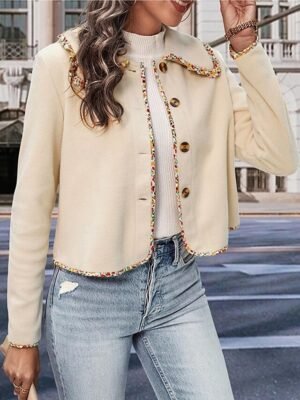 Fashion Regular Fit Solid Patchwork Long Sleeve Jacket - Image 3