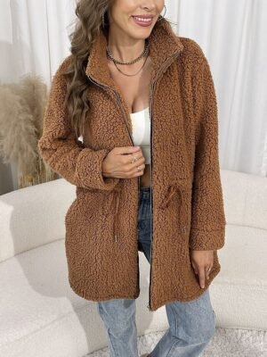 Fashion Regular Fit Solid Stand Collar Long Sleeve Winter Coat - Image 6