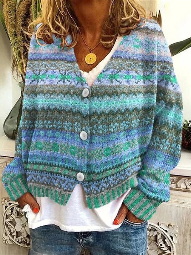 Fashion Regular Floral V Neck Long Sleeve Sweater Cardigan - Image 2