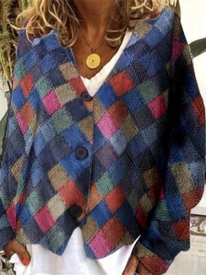 Fashion Regular Floral V Neck Long Sleeve Sweater Cardigan - Image 3