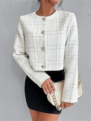 Fashion Regular Plaid Crewneck Long Sleeve Jacket - Image 1