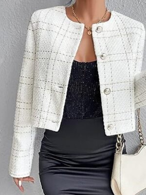 Fashion Regular Plaid Crewneck Long Sleeve Jacket - Image 2